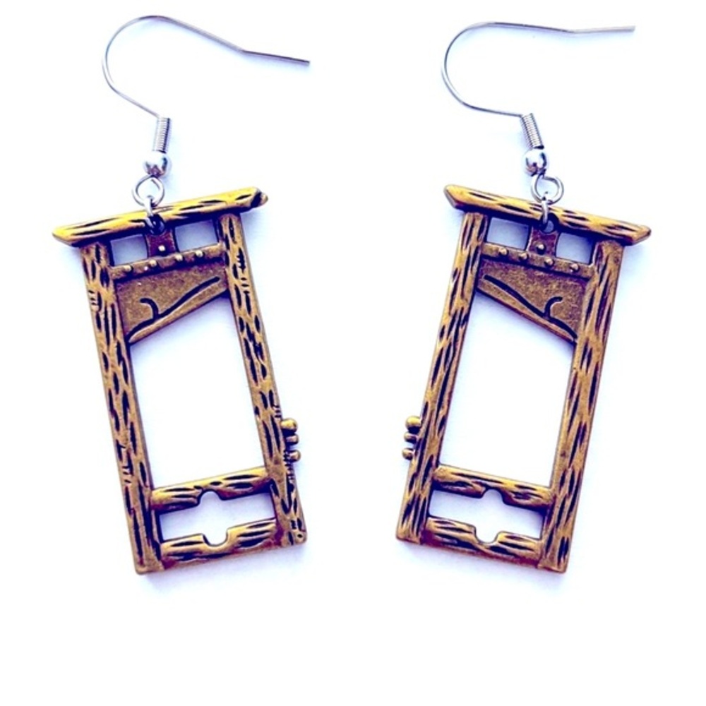 Antique Bronze Colour Guillotine Earrings, NWT